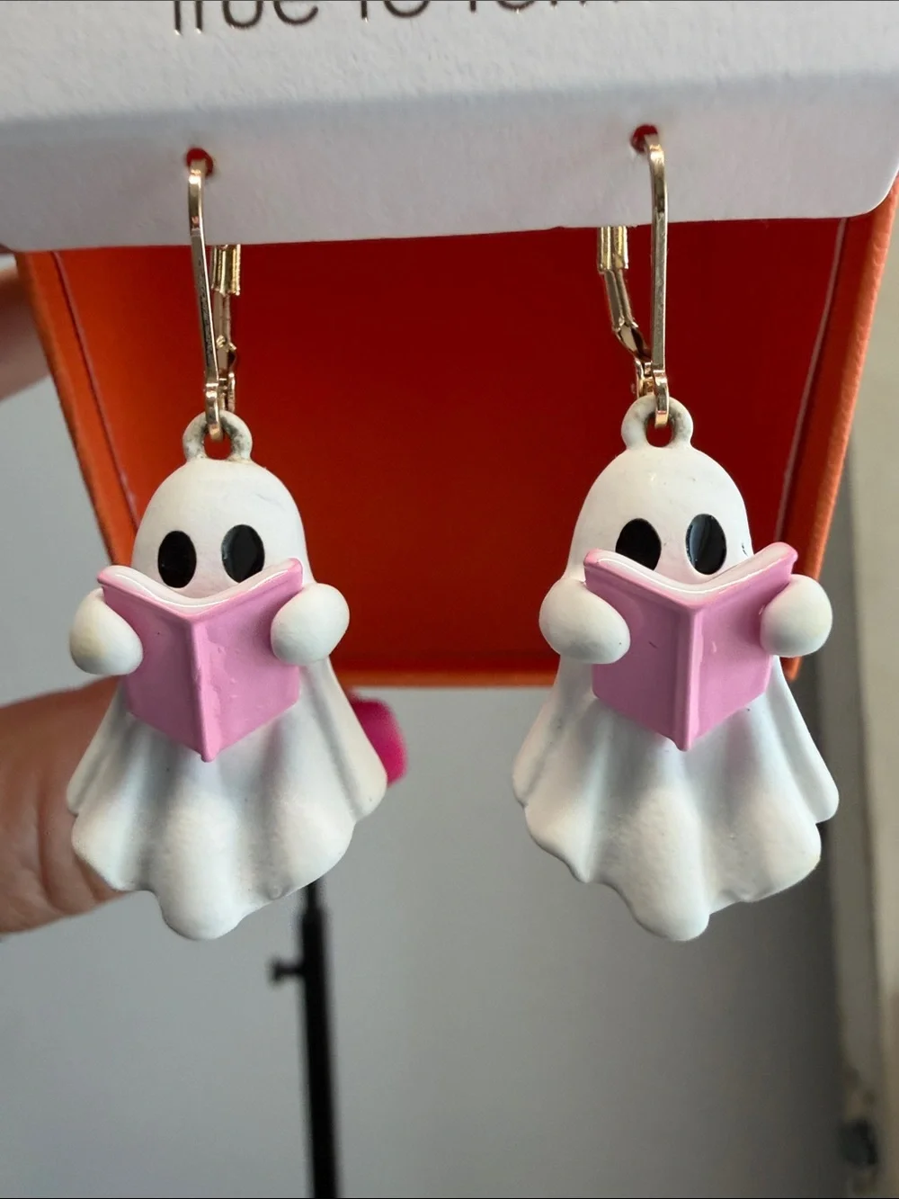 True to Form | Ghost Book Lover Halloween Leverback Dangle Earrings 👻📚 - Picture 6 of 9